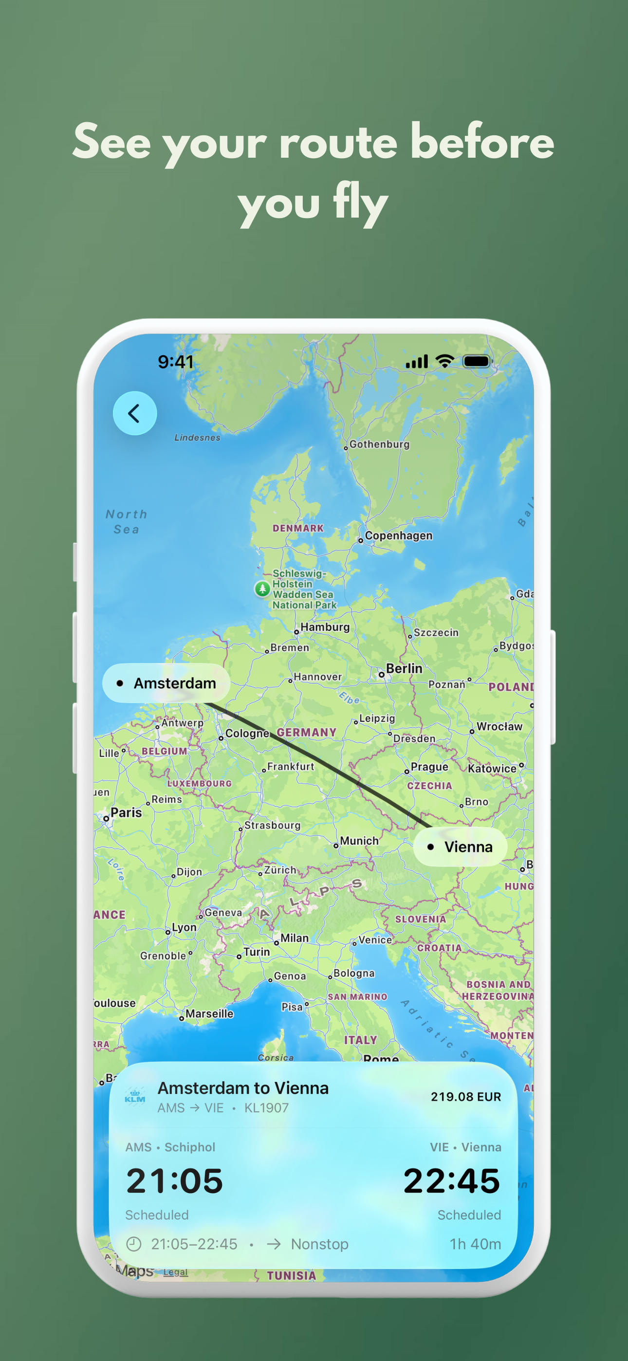 Compare flights and see the flight route